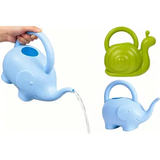 DOITOOL 2 Stück Lustige Tier Gießkanne 2.0L Mit Tragegriff Bunte Kinder-Gießkanne Für Garten Und Zimmerpflanzen Niedliches Panda-Design Bewässerungskanne (Blauer Elefant & Grüne Schnecke)