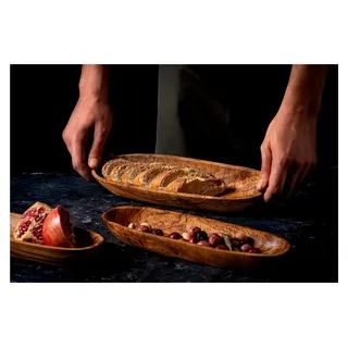 Obstschale aus natürlichem Olivenholz - handgefertigt - 30x10 cm - Holzschale für Obst, Brot und Gebäck - Dekoschale