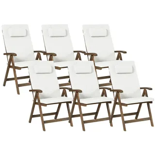 Beliani Stuhl 6er-Set und Sitzkissen Akazienholz Cremeweiß Amatea Premium , Weiß , Holz , 54x105x69 cm , Gartenmöbel, Gartensessel, Gartenstühle