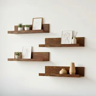 FurnitureR Bilderleiste Wandregal 4er Set Vintage Braun 40 cm, Wandboard mit Schutzkante, Schweberegal Holz für Bilderrahmen Bücher Gewürze Dekoration, Wandregal für Wohnzimmer Küche Bad Kinderzimmer