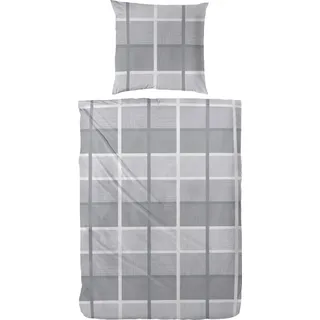 Primera Biber Bettwäsche Karo 155 x 220 cm grau