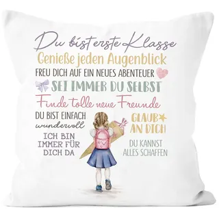Kissenbezug Einschulung Mädchen 45x45 cm Mit Spruch Schulanfang Deko Motivation Geschenkidee Schulstart Zierkissen Bezug Für Sofa Bett With geschenke einschulung Und geschenk einschulung mädchen