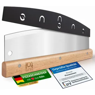 Blumtal Pizzaschneider Edelstahl - Profi Pizzamesser Mit 32cm Klinge - Rostfreier Pizza Cutter - Scharfes Wiegemesser + Holzgriff