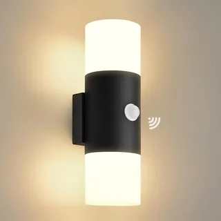 YindaLux Aussenlampe mit bewegungsmelder, mit 2*GU10, 14W 3000K, Schwarz | IP65 Wasserdichte, Up and Down, 350° Drehbar, Aluminium, Modern LED Außenlampe Wand für Terrasse, Eingang, Flur