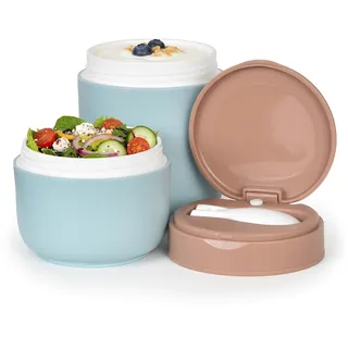 Colexy Müslibecher, Müsli Becher mit Löffel, Doppelschicht Frühstücksdose, Müslibecher To Go, Doppelschichtiger Auslaufsicherer Joghurt Porridge-Becher für Schule, Büro, Unterwegs (Blau)