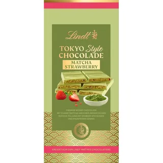 Lindt Schokolade - Tokyo Style- 145 g – Premium weiße Chocolade mit Matcha, Erdbeeren & knusprigem Genmai – exklusive Genusskreation