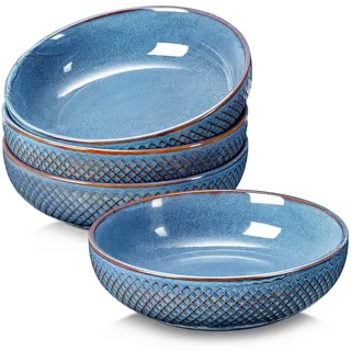 NUTRIUPS Keramic Salatschüssel 4er Set Ø 21,5 cm, 1,2L Bowl Schüssel Groß aus Keramik, Servierschüssel Premium Porzellan (Vintage Blau)
