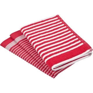 Ross Geschirrtuch "Exclusiv", 1x Küchen-Frottiertuch 50x50 cm Streifen u. 2x Geschirrtücher, 50x70 cm, rot,