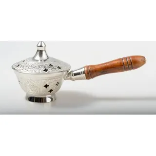 Weihrauchpfanne L 17 cm Messing vernickelt, silber