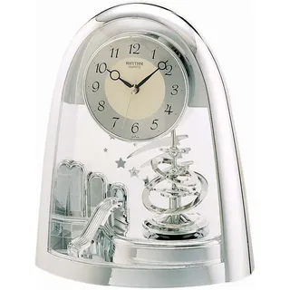 Rhythm 7607/19 Tischuhr Quarz mit Dreh-Pendel, Gehäuse silberfarben - Silber