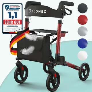 eloneo Rollator Leichtgewichtrollator mit Sitz rot
