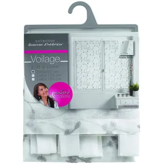 Douceur d'intérieur Douceur d'Intérieur, Scheibengardine mit Schlaufen (2 x 60 x 90 cm) kleine Blume weiß/grau Bestickt Sandvoile