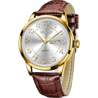 Herrenuhr Leder Herrenarmbanduhr Lederarmband Uhr Herren Großes Zifferblatt Tag-Datum Herrenuhr Wasserdichte Uhr Freizeit- und Businessuhr für Herren - Braun