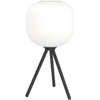 EGLO Tischlampe Mantunalle, Tripod Nachttischlampe skandinavisch, Tischleuchte aus Glas in weiß und Metall in schwarz, Lampe Wohnzimmer und Schlafzimmer mit Schalter, E27 Fassung