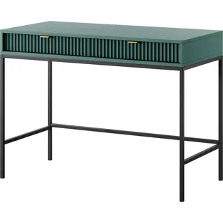 NOVA Schminktisch 2 Schubladen, Goldgriffe, geriffelte Fronten, Labrador Matt, Metallbeine Schwarz, 104x78x50 cm - Schwarz, Gold