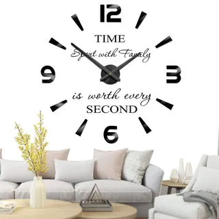 Mintime Rahmenlose 3D DIY Wanduhr XXL Stumm Spiegel Aufkleber Home Office Schule Dekoration (Schwarz-73)