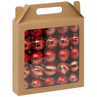 Atmosphera Createur d ́interieur Weihnachtskugeln Glitzer-Muster Ø 6 cm , Rot , Kunststoff , 6x7.2x6 cm , Dekoration, Weihnachtsdekoration, Christbaumschmuck