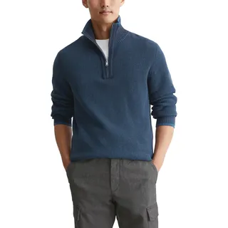 Marc O'Polo Herren Strickpullover mit Troyerkragen Regular Fit, Blau (Dark Navy), S