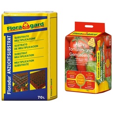 Floragard Grow Mix 1 Anzucht- und Aussaaterde mit Perlite 70 Liter & Floragard Aktiv-Tomaten-und Gemüseerde 20 Liter Blumenerde, erdfarben
