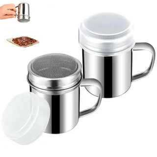 Mozeat Lens Edelstahl Pulverstreuer, 2 Stück Puderzuckerstreuer Schokoladen Streuer Gewürzstreuer mit feinmaschigem Deckel Kakaomehl Kaffee Sieb zum Backen Kochen für häusliche Restaurant
