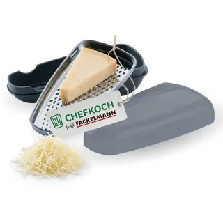 Chefkoch trifft Fackelmann Parmesanreibe mit Behälter – Edelstahlklinge, 2in1 Reiben & Aufbewahren, spülmaschinengeeignet