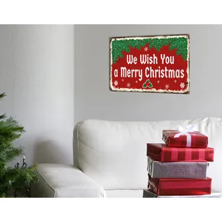 Metallbild QUEENCE "We Wish You a Merry Christmas", grün (farbe bild(er): grün, rot), B:30cm H:20cm, Metall, Stahl, Bilder, Metallbild, Stahlschilder