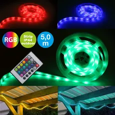 Bild Leuchten – LED Band 5m außen, LED Strip dimmbar, RGB, IP44 spritzwassergeschützt, LED Streifen 150xRGB-LED/0,16W