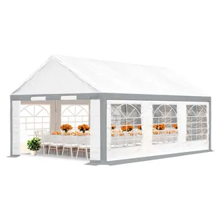 TOOLPORT Partyzelt 3x6 m Pavillon starke PVC 600 N Plane wasserdicht grau weiß