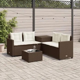 vidaXL Gartensofa L-Form mit Tisch und Kissen braun/weiß