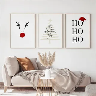 3er Weihnachts-Poster Set, Winter Bilder, Christmas Decor Kunst Bilder Weihnachtsschmuck Moderne Bilder Set,Ohne Rahmen Wandposter Wohnzimmer Schlafzimmer (21x30cm)
