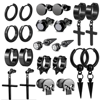 Lucktao 11 Paar Ohrringe Set Edelstahl,Edelstahl Kreuz Ohrringe,Creolen Ohrringe Schwarz Ohrstecker Set,Edelstahl Allergiefreie Ohrringe,Edelstahl Clip Ohrringe Schwarz,für Männer Damen Unisex