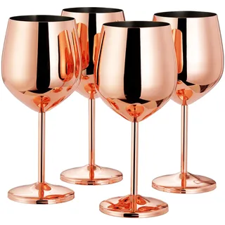 Oak & Steel - 4 elegante große Weingläser in Roségold - Bruchsicheres Glas Geschenkset für Hausbar, Hochzeit, Jubiläum, Geburtstagsfeier, Camping Weingläser unzerbrechlich, 4 Pieces 21 x 9 cm, 0.5 L