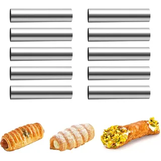 GMMH 10 St Cannoli Schillerlockenform aus Edelstahl (Röhrchen), Backform für Schaumrollen Hörnchen Sahnerollen Cremerollen Trubotschki Schillerlocken zum Backen