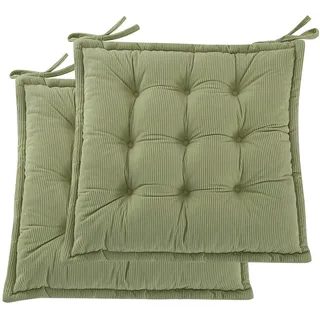 PRIMEPATIO Indoor Sitzkissen Stuhl 2er Set – Komfortable Cordstoff-Sitzmatte Stuhlkissen mit Bändern, Hochwertige Füllung, Ideal für Esszimmer, Büro, Wohnzimmer, Outdoor Gartenstuhl, 45x45x7, Hellgrün