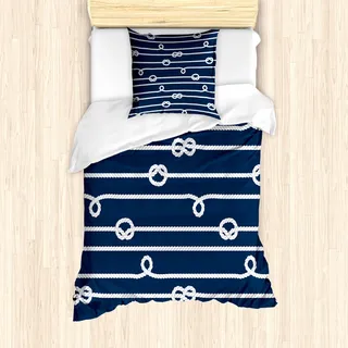 ABAKUHAUS Navy blau Mantele, Seemannsknoten Meer, Milbensicher Allergiker geeignet mit Kissenbezügen, 135 cm x 200 cm - 80 x 80 cm, Blau und weiß - Blau