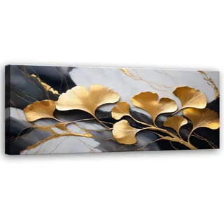 Feeby Wandbild - Wohnzimmer Modern Deko - Ginko Blumen Botanik Marmor - 150x50 1tlg - Bilder Leinwand - Bild auf Leinwand Schlafzimmer - Leinwandbilder für die Wand - Canvas Painting - Fotokunst