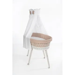 Mionido Stubenwagen-Komplettset , Weiß, Cappuccino , Holz, Textil , 5-teilig , Buche , Höhe ca. 5 cm , Füllung: Hohlfaser , 60x167x100 cm , Bezug abnehmbar/waschbar, atmungsaktiv , Babymöbel & Kindermöbel, Babyzimmer, Babybetten, Stubenwagen & Babywiegen