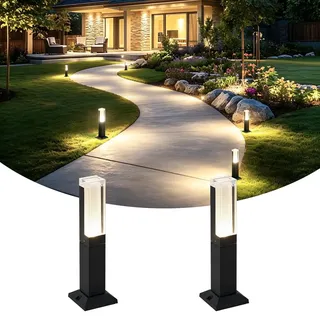 ZTWLEED 2er LED Wegeleuchten Außen,6W 40CM Gartenleuchten mit Strom | Naturweiß 4000K,IP65 Wasserdicht Gartenbeleuchtung Pollerleuchte Außen für Rasen Terrasse Weg Garage,Schwarz 110-240V