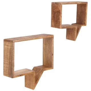 Mid.you Wandregalset , Naturfarben , Holz , 2-teilig , Mangoholz , massiv , 50x46x13 cm , Wohnzimmer, Regale, Wandregale