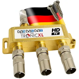 TronicXL 3fach BK CATV Breitband Kabel Verteiler 3-Fach TV Weiche für DVB-T Kabelfernsehen SAT Splitter DVBS DVBS2 DVBT DVBC Digital Full HD TV Antennenverteiler Kabelfernseh hd tauglich 3D 4K TV UKW