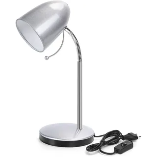 Aigostar schreibtischlampe kinder retro, tischlampe mit kabel, ohne glühbirne, passend für E27 modell glühbirne (Max 11 W), desk lamp mit flexibler metallarm, nachttischlampe, silber