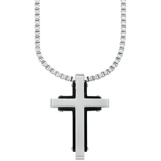 S.Oliver Kette mit Anhänger Edelstahl Herren Halsschmuck, 50 cm, Silber, Kreuz, 9076956