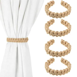 HJZHII 4 Stück Vorhang Raffhalter Boho,Geflochtene Vorhanghalter Raffhalter | Gardinen Halter Boho Ohne Bohren Vorhangverbinder Fenster-Gürtel Gardinenzubehör für Zuhause Draußen Schlafzimmer Büro