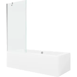 Mexen Cube rechteckige Badewanne 180 x 80 cm mit Verkleidung und 1-flügeligem Paravent 80 cm, transparent, chrom - 550518080X95?