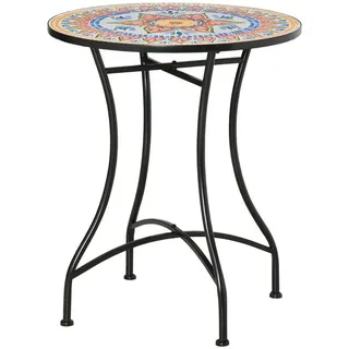 Modfu Gartentisch aus Metall Ø60x71 cm Rot mit Keramik-Mosaikplatte , Naturfarben , Zylindrisch , 60x71x60 cm , Gartenmöbel, Gartentische, Loungetische