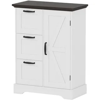 FANTASK Bodenschrank mit Türen & 3 Schubladen, 60 x 30 x 80 cm, Küchenschrank im Landhausstil mit Anti-Kipp-Sicherung, Badezimmerschrank für Küche, Esszimmer, Wohnzimmer (Weiß)