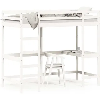vidaXL Hochbett mit Schreibtisch Weiß 90x200 cm Massivholz Kiefer - Weiß