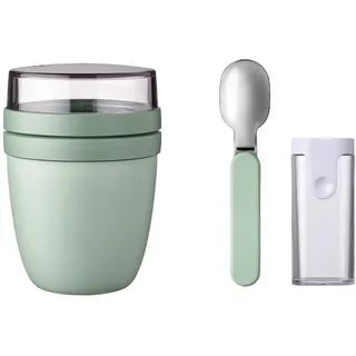 Mepal Set Lunchpot Faltbarer Löffel Ellipse – Nordic Sage – praktischer Müslibecher und Behälter für Transport von Lebensmitteln
