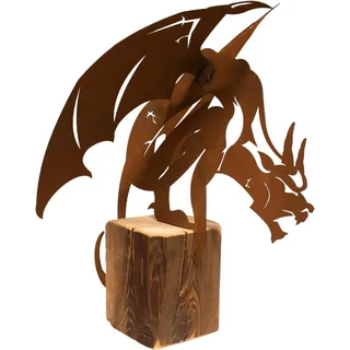 Ferrum Art Design Deko-Figur Gargoyle auf Holzbalken 51 cm x 50 cm, x 36 cm