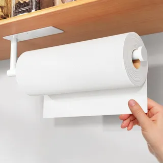 Küchenrollenhalter – selbstklebend oder bohrbar, Weiß Papierhandtuchhalter zur Wandmontage für die Küche, Küchenrollenspender aus Edelstahl SUS304 unter dem Schrank